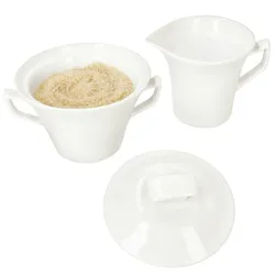 2tlg. Set Ivory Milchkännchen & Zucker-Dose + Deckel Porzellan Kanne weiß