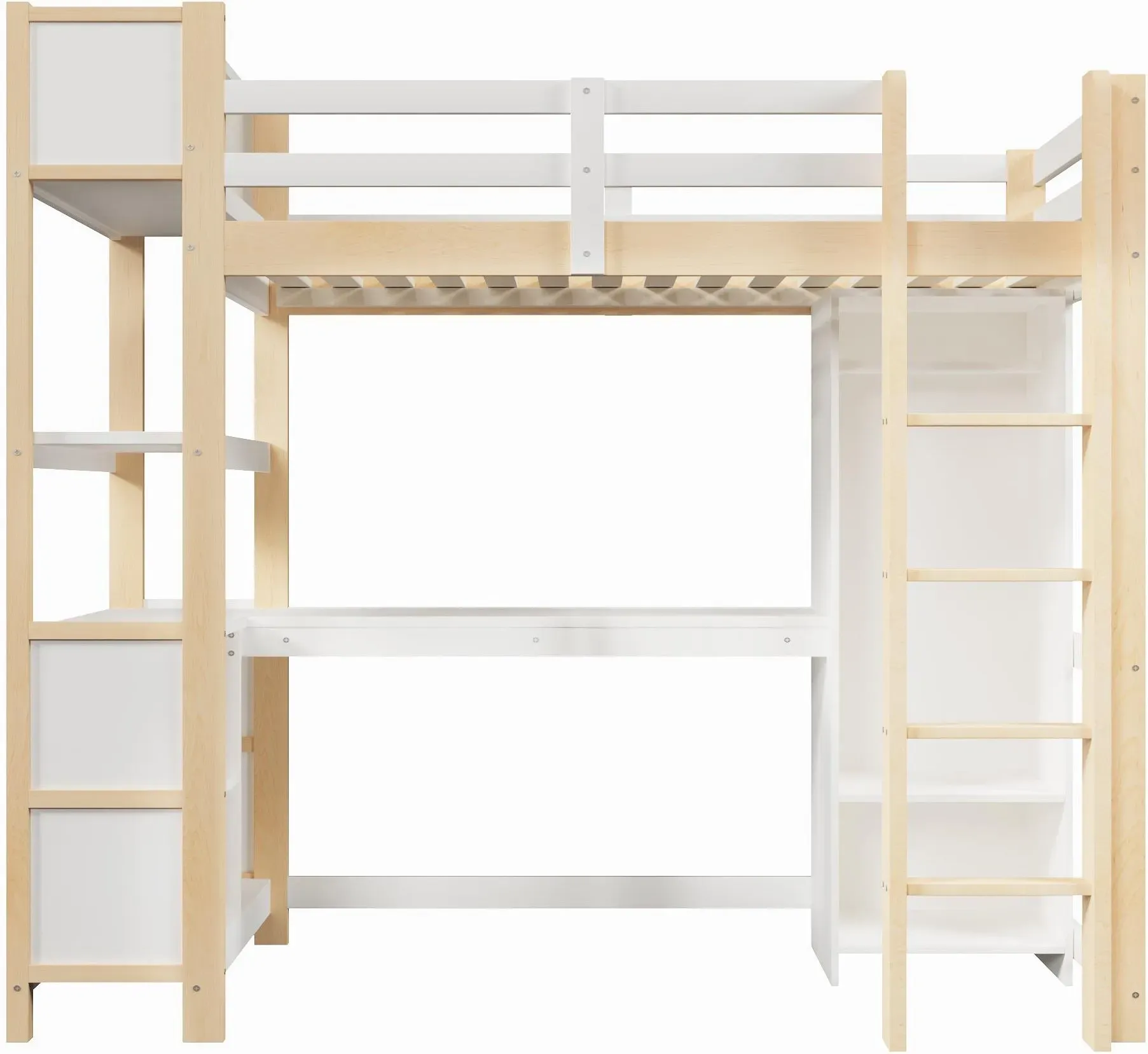 Hochbett 90x200 cm, Sicherheitsgeländer für Kinder ab 6 Jahren, ohne Matratze, 232,5x100x189,5 cm, Naturfarbe