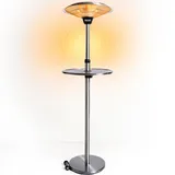 WALTER Halogen Terrassenstrahler 2100 W, Höhenverstellbar 180-210 cm, 3 Heizstufen, Integrierter Ablagetisch, Mobil mit Rädern, Wetterfest IP44, Ideal für Außenbereich, Terrassenheizer, Heizpilz