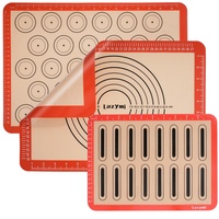 Lazymi Backmatte Silikon mit Messung 3 Stück Set, Antihafte Backunterlage Silikonmatte backen für Macaron/Kuchen/Brot/Pizza Matte/Teigmatte/Ausrollmatte(Rot)