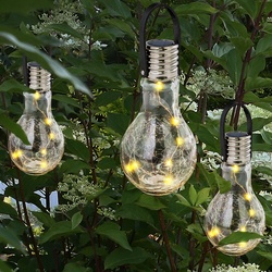 3x LED Solar Pendel Lampe Crackle Glas Glühbirne Außen Deko Garten Beleuchtung Balkon Hänge Leuchte