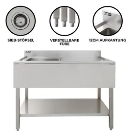 MONSTER SHOP Gastrospüle 1 Becken links Einbau Edelstahl Handbetätigung 1000 x 500 mm