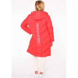 Zwillingsherz Steppjacke "Good Vibes Only", Damen, Gr. L, rot, Steppware, Obermaterial: 100% Polyester, mehrfarbig, normal ca. Mitte Knie, ohne Ausschnitt, angesetztes Bündchen, Jacken Steppjacke, mit Kapuze, Backprint und bedrucktem Zugband