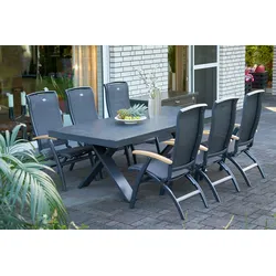 HARTMAN Sondermodell Xanadu/Da Vinci Garten-Essgruppe, xerix/anthrazit, Alu/Glaskeramik, 6 Klappstühle, 220/280x100cm