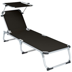 VCM Sonnenliege   mit Sonnendach   Schwarz   187x57x30cm   5-fach verstellbar   Campingliege klappbar