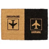 Relaxdays Fußmatte Kokos "Arrival Departure", Türvorleger mit Flugzeug-Motiv, innen & außen, 40x60 cm, natur/schwarz, 1 Stück