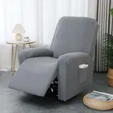 Bezug Für Elektrische Relaxsessel, Dunkelgrauer Jacquard-sofabezug, Elastischer Stretch-sesselbezug, 4-teilig Mit Taschen - Crezuo