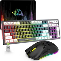 HXSJ 2.4GHz Kabellos, 96 Tasten RGB Beleuchtet Mechanische Tastatur- und Maus-Set, Feel Membran Tastatur Leichte Optische Maus Wiederaufladbares schwarz
