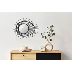 Wandspiegel KAYOOM "Rattan Spiegel Aina 125", schwarz, B:58cm H:47cm, Spiegelglas, Spiegel