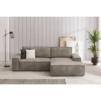 OTTO home Ecksofa SHERWOOD Vintage Lederoptik L-Form, 267 cm, Schlaffunktion mit Bettkasten (210x136 cm), Cord, Vintage, Samtvelours grau