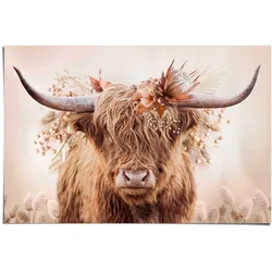 Poster REINDERS "Highlander in Blumen", beige (farbe bild(er): beige), B:91,5cm H:61cm T:0,1cm, Papier, Bilder