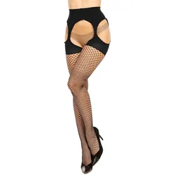 Netzstrumpfhose GLAMORY "Mesh Ouvert", Damen, Gr. 52 (54), schwarz (schwarz matt), Obermaterial: 88% Polyamid, 12% Elasthan, unifarben, elastisch, Strumpfhosen, Plus Size, Ouvert