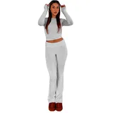 Godoboo Damen Sportanzug Jogginganzug 2 Stück Damen Trainingsanzug Mode Damen Sport Hoodie Casual Hausanzug Zweiteiler Hosenanzug Trainingsanzüge für Damen Set Lange Ärmel Top + Lange Hose - S