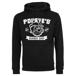 Kapuzensweatshirt MERCHCODE "Merchcode Herren Popeye Barber Shop Hoody", Herren, Gr. S, schwarz, 65% Baumwolle, 35% Polyester, unifarben, Langarm, Sweatshirts