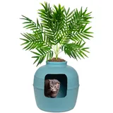 Good Pet Stuff, The Original Hidden Litter Box Base Kit, Round Enclosed Cat Litter Box Planter with Artificial Plants, Vented Carbon Odor Filter System, Florist Moss, Easy to Clean, Caribbean Blue