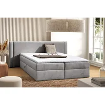 Fun Möbel Boxspringbett Schlafzimmerbett CEDRIC 180x200cm Stoff Magic Velvet Hellgrau - Grau