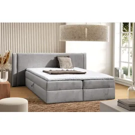 Fun Möbel Boxspringbett Schlafzimmerbett CEDRIC 180x200cm Stoff Magic Velvet Hellgrau - Grau