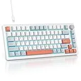 SOLIDEE Verkabelte Mechanische Gaming Tastatur 75 Prozent,hot-swap-fähige Mechanische Tastatur mit Gasket Struktur,RGB Hintergrundbeleuchtung,82 Tasten TKL Tastatur mit Drehknopf(82 Salmon)