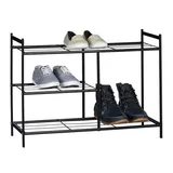Relaxdays Schuhregal SANDRA 3 Ebenen, Schuhablage aus Metall, mit Stiefelfach, HBT: ca. 50,5 x 70 x 26 cm, für 8 Paar Schuhe, mit Griffen, schwarz