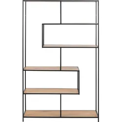 Bücherregal ACTONA GROUP, schwarz (matt wildeiche, matt shwarz), B:114cm H:185cm T:35cm, Papier, Metall, Regale, Metallgestell, modernes Design, 5 Einlegeböden, asymmetrische Details