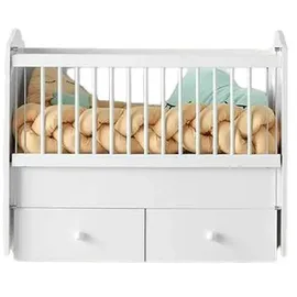 JV Möbel Modernes Babybett Weiß Holz Praktische Schubladen Gitterstäbe Sicheres Design
