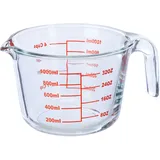 Relaxdays Messbecher Glas, 1 Liter, hitzebeständig, mikrowellengeeignet, Skala in ml, Cups, oz, Litermaß, transparent,