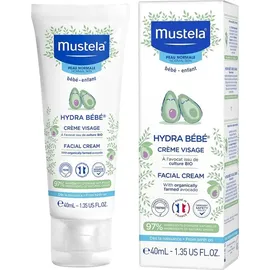 Mustela Hydra Bebe Gesichtscreme – tägliche Baby-Feuchtigkeitspflege mit Avocado, Jojobaöl und Sheabutter – 40 ml