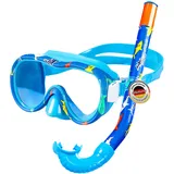 AQUAZON Kids Kinder Taucherbrille - extra robust durch Polycarbonat Glas - Schwimmbrille kinderleicht größenverstellbar - 3-7 Jahre - SGS getestet (Set Blue White Fishes)