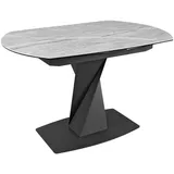 Novel Esstisch, Grau, Schwarz, Metall, Glas, Keramik, oval, Bodenplatte, 90x76x120-178 cm, ausziehbar, Esszimmer, Tische, Esstische, Glastische