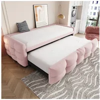 OKWISH Schlafsofa Polsterbett Ausziehbar,Teddy-Samt Schlafsofa,Multifunktionsbett, Polsterbett Ausziehbar 90/180 x 190 cm, Teddy-Samt Schlafsofa mit Lattenrost, Platzsparend, Multifunktional für Wohnzimmer & Gästezimmer., mit Relaxfunktion rosa