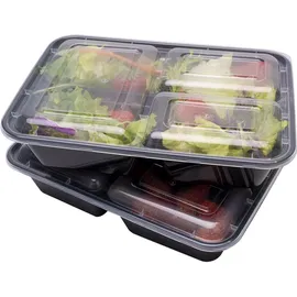 casativo 20 Lebensmittelboxen mit Deckel u. 3 Fächern, Bento-Boxen 1,2 l, wiederverwendbare Essensboxen für Mitnahme, Aufbewahrung und Einfrieren