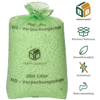 BB-VERPACKUNGEN 1 x Helle Bio-Verpackungschips 300 Liter "BIG" Füllmaterial Versandchips Verpackungsmaterial Versandmaterial Polsterchips Polster BB-Verpackungen