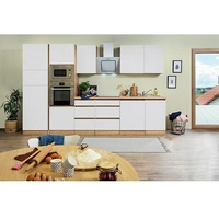 Respekta Premium Küchenzeile Lorena  (Breite: 345 cm, Weiß, Matt, Dekor Arbeitsplatte: Holzoptik, Mit Elektrogeräten)