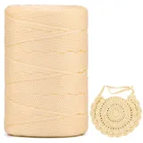 Polyester Garn 3mm X 225m,Makramee Garn 3mm,Makramee Band,Polypropylene Yarn,Geflochten Makramee Schnur Farbig,garn Zum Häkeln Für Stricken,Dekoration DIY Handwerk (Creme, 1 Pcs)