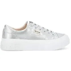 NO NAME für Damen. QNBCDS0 Reset Sneaker mit metallischem Obermaterial und leichter silberner Sohle (40), Wohnung, Schnürsenkel, Lässig