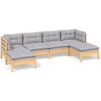 vidaXL 6-tlg. Garten-Lounge-Set mit Grauen Kissen Kiefernholz