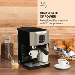 Klarstein BellaVita Kaffeemaschine 3-in-1 1450 W 20 Bar Milchschäumer Silber-Metallic
