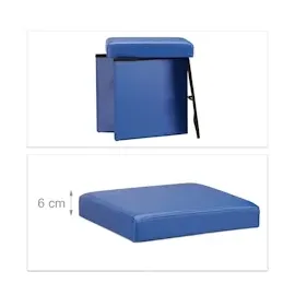 Relaxdays Faltbarer Sitzhocker, Sitzcube mit Stauraum Deckel, Fußablage, Sitzwürfel aus Kunstleder Blau