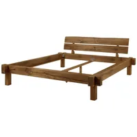 Massivmoebel24 Balkenbett Wildeiche 180x200 tabacco geölt JANGALI #312 -