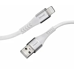 Intenso USB-Kabel A315L Nylon 1,5m weiß, USB-A und Lightning Anschluss, max. 12 Watt