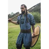 Leonardo Carbone Wikinger-Kostüm Wikinger Kurzarm Tunika mit Echtleder Applikationen - blaugrau S blau|grau S | S