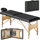 HOMCOM Mobile Massageliege 2 Zonen Klappbar Massagetisch Höhenverstellbar Massagebank 70 cm Breit mit Kopfstütze, Holzfüßen Massagebett Kosmetikliege Schwarz   Aosom
