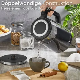 Zilan Wasserkocher Glas mit Temperatureinstellung (40°C-100°C) 1,7 Liter Teekocher Warmhaltefunktion led Display mit Temperaturwahl 2200 Watt 100...