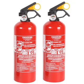 EXDINGER Pulver-Feuerlöscher 2 x Autofeuerlöscher Pulver mit Manometer GP-1X ABC 1 kg mit Halterung, Dauerdruck, ABC-Pulver, (2-St) Dauerdrucklöscher, Sicherungskeil, mehrfach befüllbar rot Ø 10 cm x 9 cm x 30 cm
