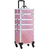 Yaheetech 4-in-1 Kosmetikkoffer, Trolley Schminkkoffer, Großer Make up Koffer, Abschließbar Multikoffer Friseurkoffer Beauty Case mit Rollen und Schublade, Glitzer Rosa