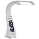Monzana Schreibtischlampe LED mit Kalender Uhr Wecker Thermometer Dimmbar Nachttischlampe Tischlampe Tischleuchte Schreibtischleuchte Weiß