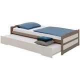 Idimex Tandembett, Taupe, Weiß, Holz, Kiefer, Vintage, 90x190 cm, FSC Mix, Schlafzimmer, Betten