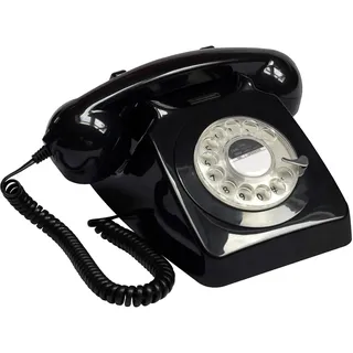 GPO 746ROTARYBLA Retro Telefon mit Wählscheibe im 70er Jahre Design Schwarz