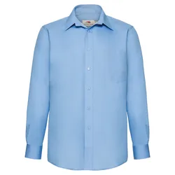 Fruit of the Loom Poplin Hemd - LONG SLEEVE langärmeliges Herrenhemd, mittelblau, S