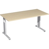 geramöbel Flex höhenverstellbarer Schreibtisch ahorn rechteckig, C-Fuß-Gestell silber 180,0 x 80,0 cm